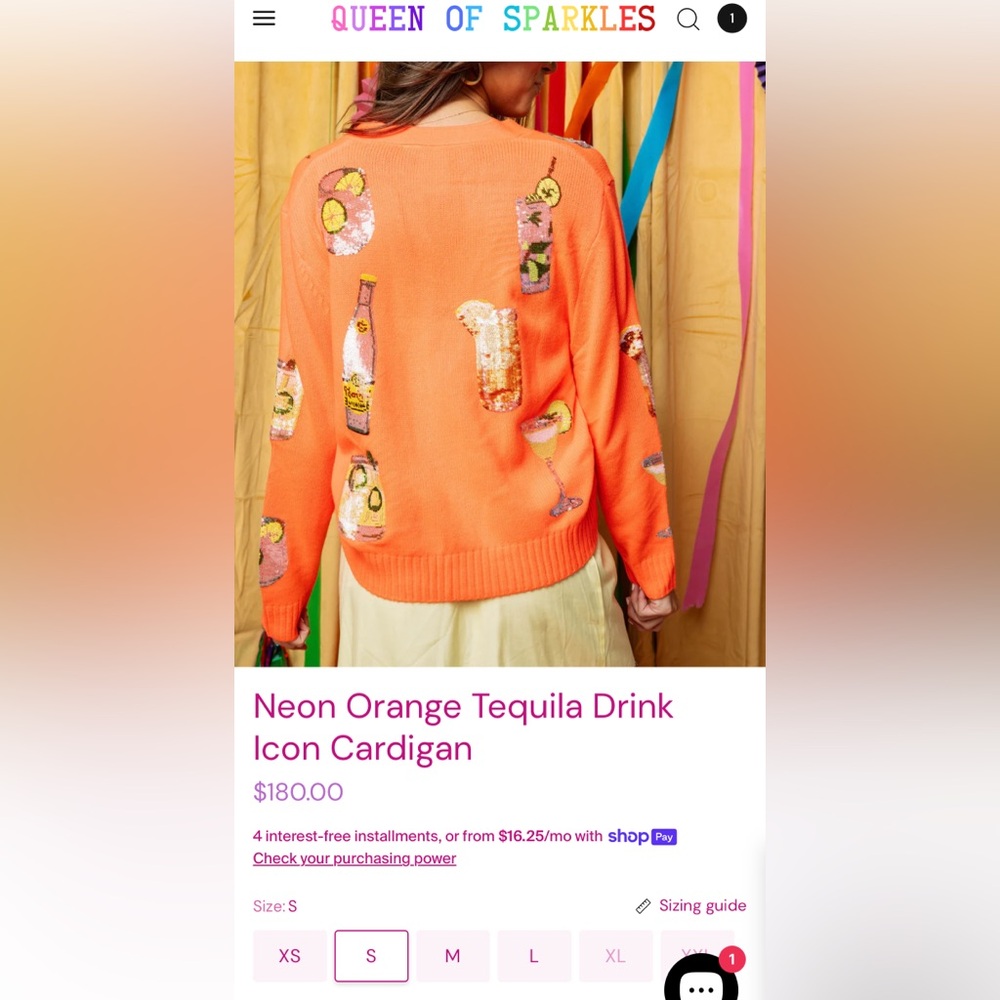 New! QUEEN OF SPARKLES Neon Orange Tequila Drink Icon Cardigan - Picture 7 of 10